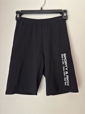 Sporty & Rich Logo Printed Bike Shorts Sz Small Black Fitted Active Made in USA